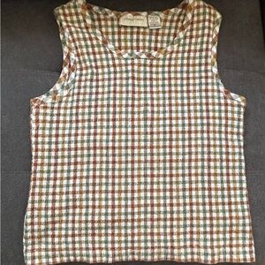 Women's Checkered Sleeveless Top - Brown and Green